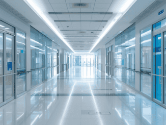 Krankenversicherung Dubai. Ein langer steril Gang eines Krankenhauses